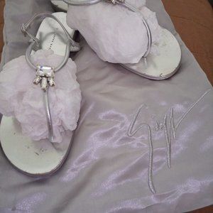 Giuseppe Zanotti Svorski Crystal Embellished Silver Sandals.
